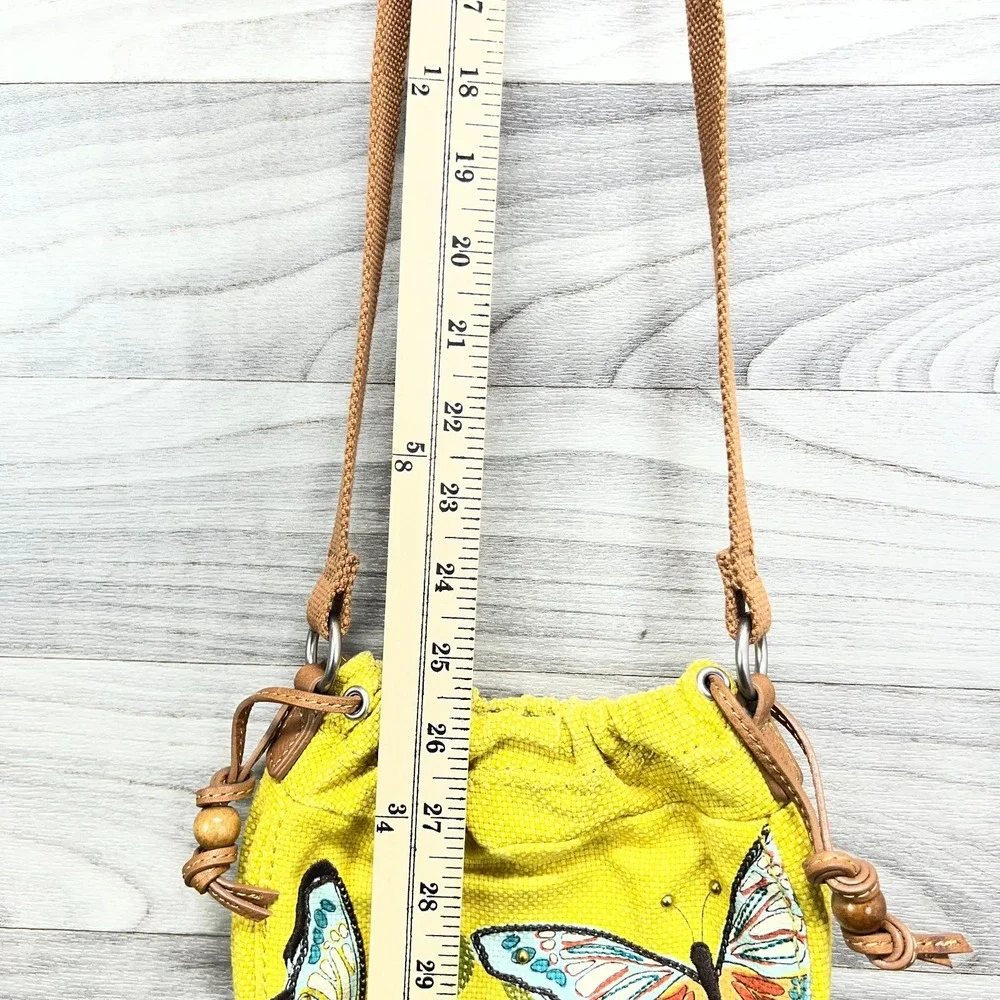 Vintage Fossil Crossbody Bag Purse Yellow Butterfly Motif‎ Mini Graphic Canvas - Picture 8 of 13